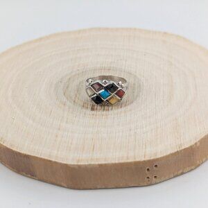 Native American‎ Zuni Multi-Stone Mini Diamond Cluster Inlay Ring Sz 8.75 US **